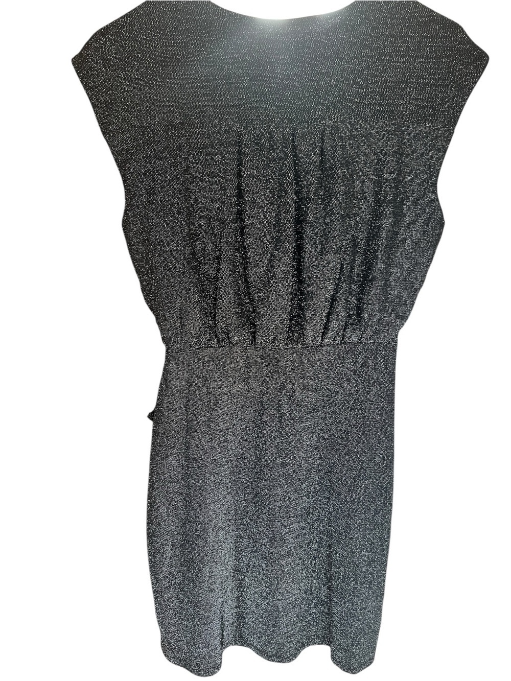Express Shimmery Black V-Neck Ruffle Mini Dress - Picture 2 of 5
